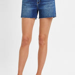 Risen Dark Wash Raw Hem Shorts - The Nines