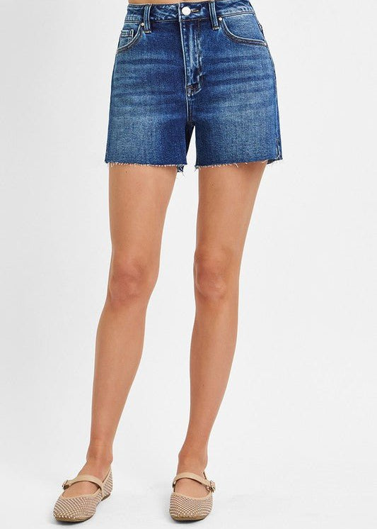 Risen Dark Wash Raw Hem Shorts - The Nines