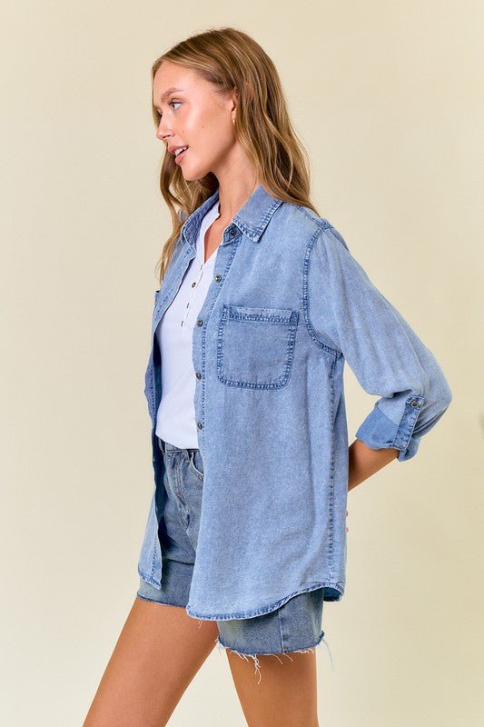 Chambray Button Tops - 2 Colors! - The Nines