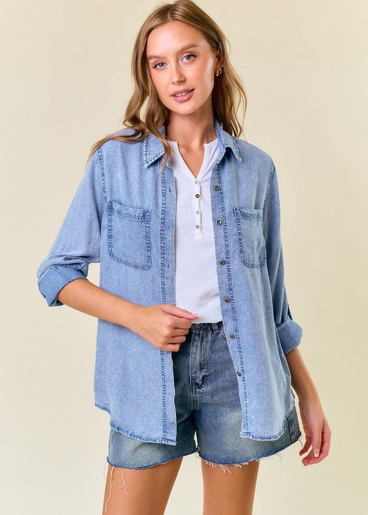 Chambray Button Tops - 2 Colors! - The Nines