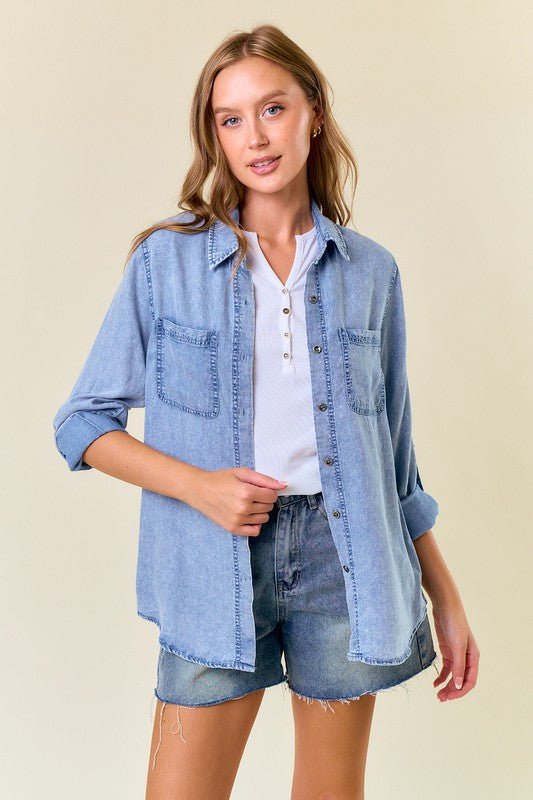 Chambray Button Tops - 2 Colors! - The Nines