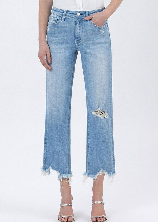 Lovervet Light Wash Wide Leg Distressed Crop Jean - The Nines