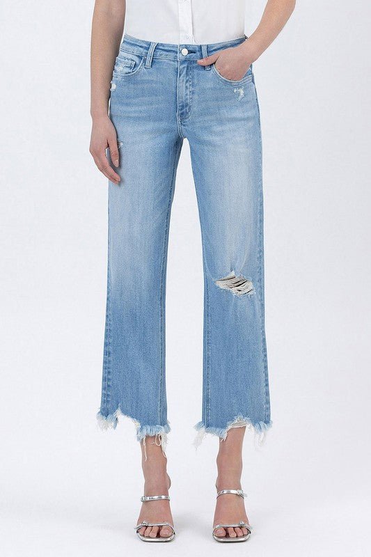 Lovervet Light Wash Wide Leg Distressed Crop Jean - The Nines