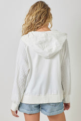 White Mixed Media Hoodie