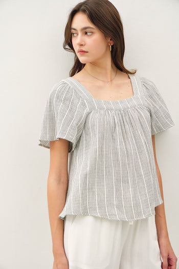 Charcoal Striped Gauze Top