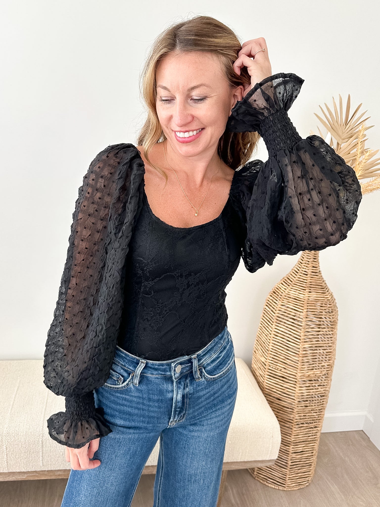 Lace Chiffon Fitted Bodysuit - The Nines