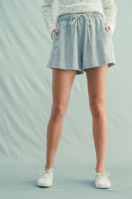 Gray Blue Floral Side Striped Shorts - The Nines