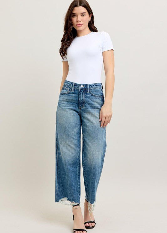 Judy Blue Destroy Hem Wide Leg Jeans - The Nines