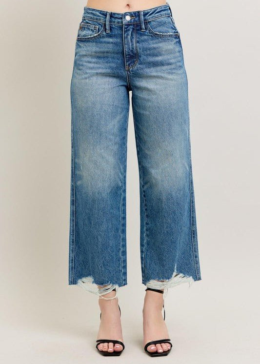 Judy Blue Destroy Hem Wide Leg Jeans - The Nines