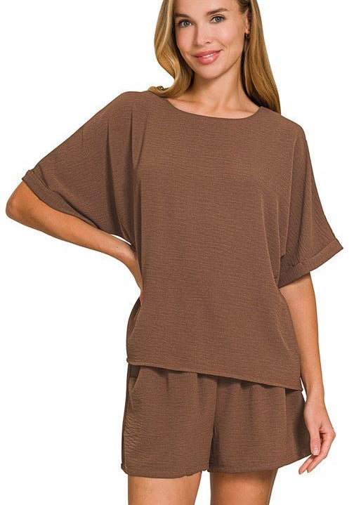 Brown Airflow Top & Shorts Set - The Nines