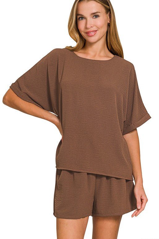 Brown Airflow Top & Shorts Set - The Nines