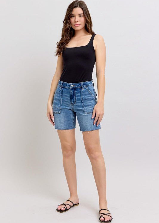 Judy Blue Bermuda Back Flap Shorts - The Nines