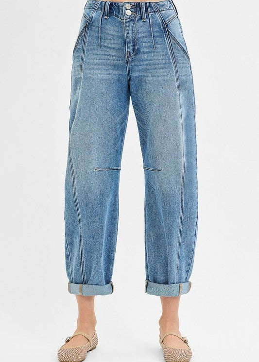 Risen Midrise Ankle Barrel Double Roll up Jean - The Nines