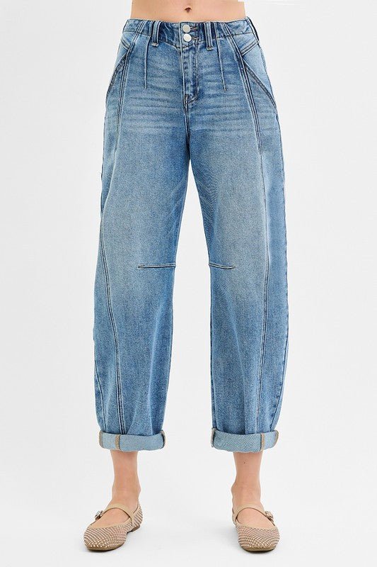 Risen Midrise Ankle Barrel Double Roll up Jean - The Nines