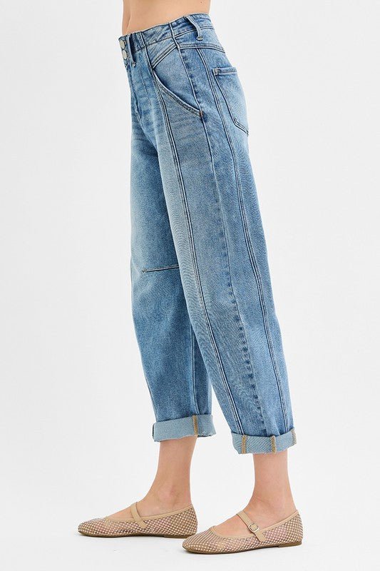 Risen Midrise Ankle Barrel Double Roll up Jean - The Nines