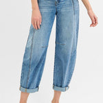 Risen Midrise Ankle Barrel Double Roll up Jean - The Nines