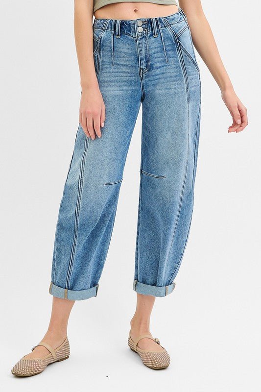 Risen Midrise Ankle Barrel Double Roll up Jean - The Nines