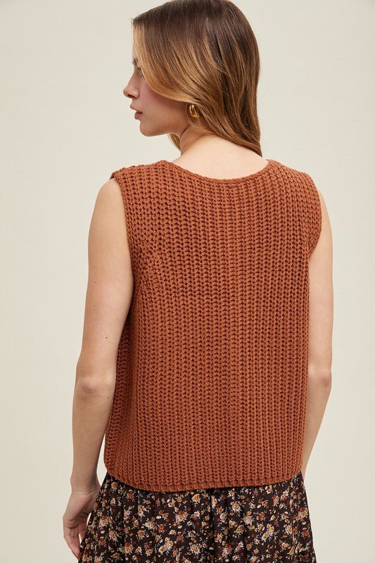 Rust Button Sweater Vest - The Nines