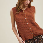 Rust Button Sweater Vest - The Nines