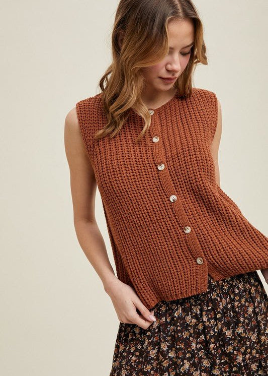 Rust Button Sweater Vest - The Nines