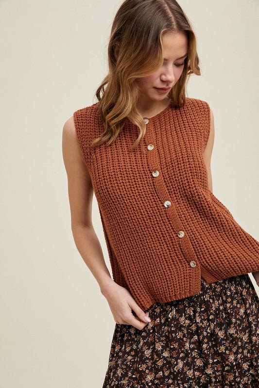 Rust Button Sweater Vest - The Nines