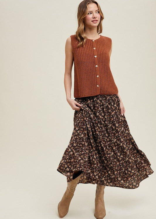 Rust Button Sweater Vest - The Nines