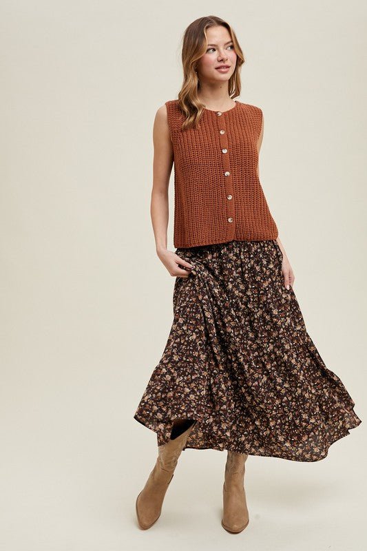 Rust Button Sweater Vest - The Nines