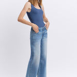 Vervet Mid Rise Medium Wash Raw Hem Jean - The Nines