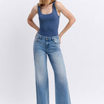 Vervet Mid Rise Medium Wash Raw Hem Jean - The Nines