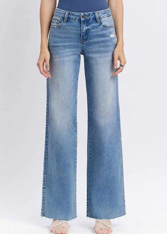 Vervet Mid Rise Medium Wash Raw Hem Jean - The Nines