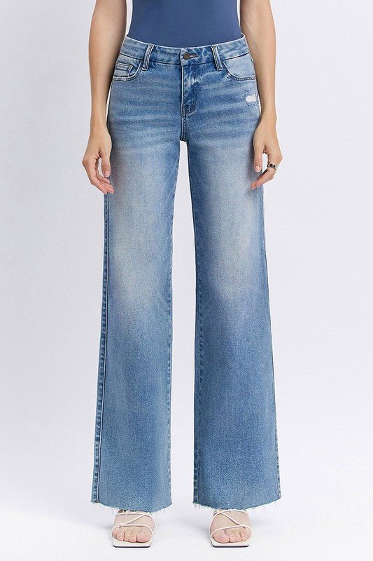 Vervet Mid Rise Medium Wash Raw Hem Jean - The Nines