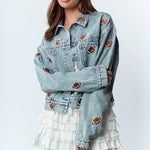 Football Embroidered Denim Jacket - The Nines
