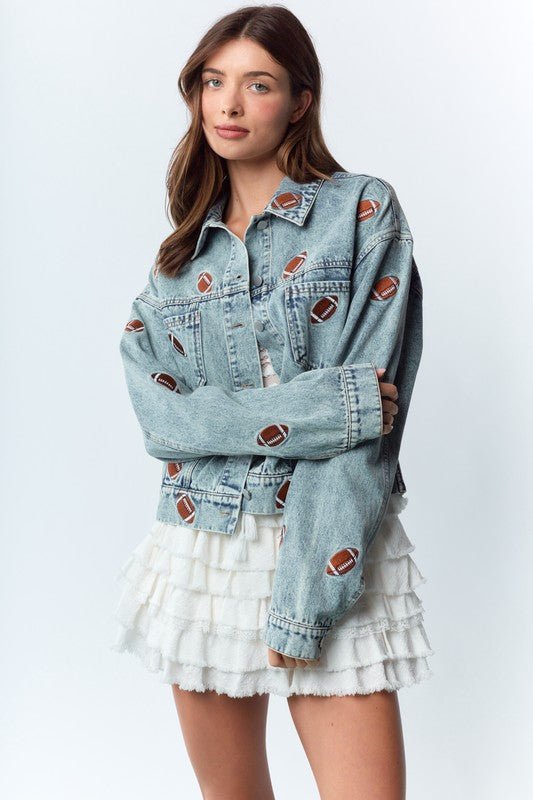 Football Embroidered Denim Jacket - The Nines