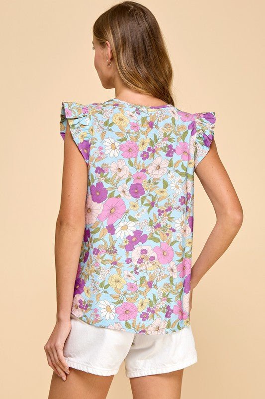 Blue Garden Party Floral Top - The Nines