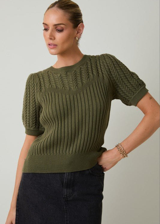 Cable Knit Short Sleeve Sweater - 3 Colors! - The Nines