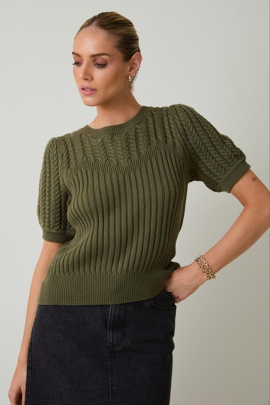 Cable Knit Short Sleeve Sweater - 3 Colors! - The Nines