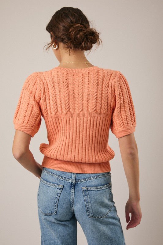 Short Sleeve Cable Sweater - 2 Colors! - The Nines