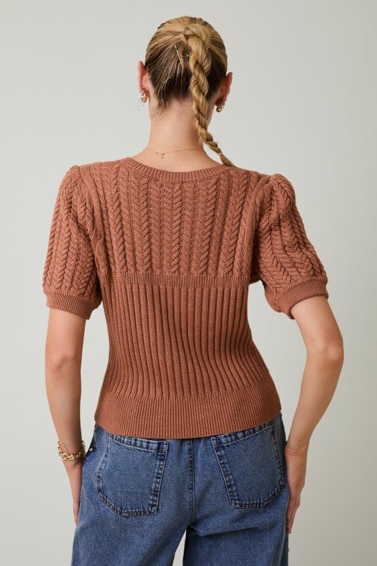 Cable Knit Short Sleeve Sweater - 3 Colors! - The Nines
