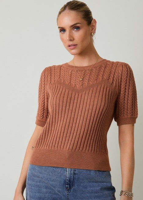 Cable Knit Short Sleeve Sweater - 3 Colors! - The Nines