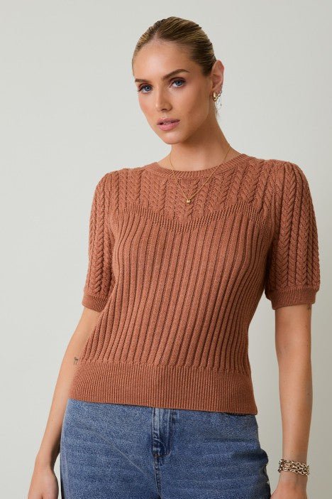 Cable Knit Short Sleeve Sweater - 3 Colors! - The Nines