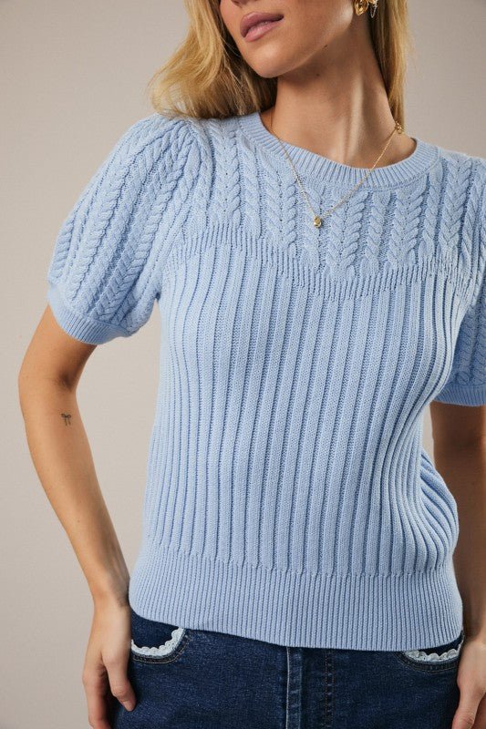 Short Sleeve Cable Sweater - 2 Colors! - The Nines