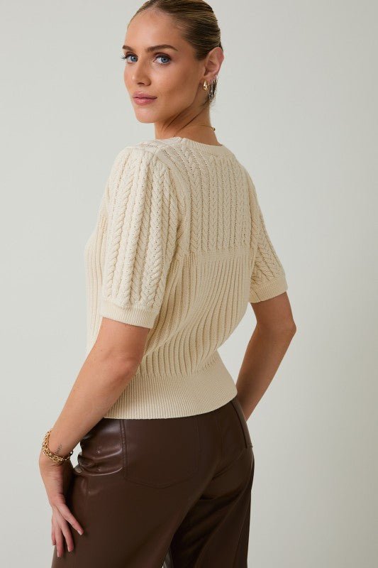Cable Knit Short Sleeve Sweater - 3 Colors! - The Nines
