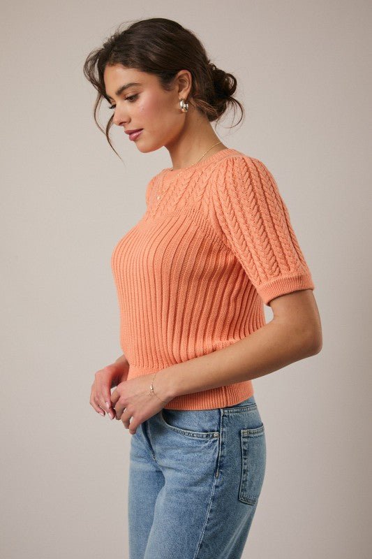 Short Sleeve Cable Sweater - 2 Colors! - The Nines