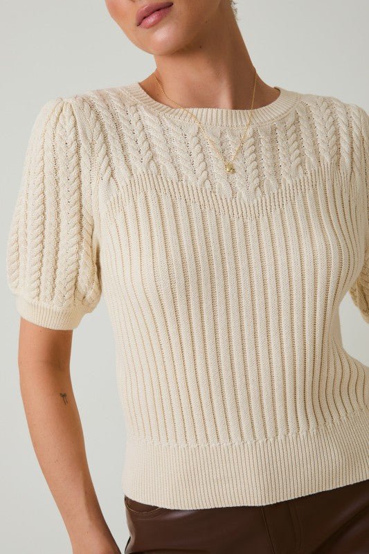 Cable Knit Short Sleeve Sweater - 3 Colors! - The Nines