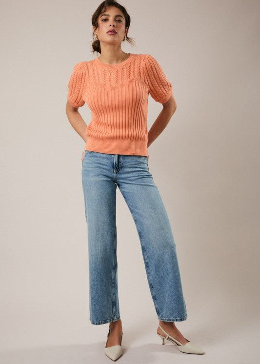 Short Sleeve Cable Sweater - 2 Colors! - The Nines