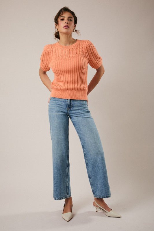 Short Sleeve Cable Sweater - 2 Colors! - The Nines