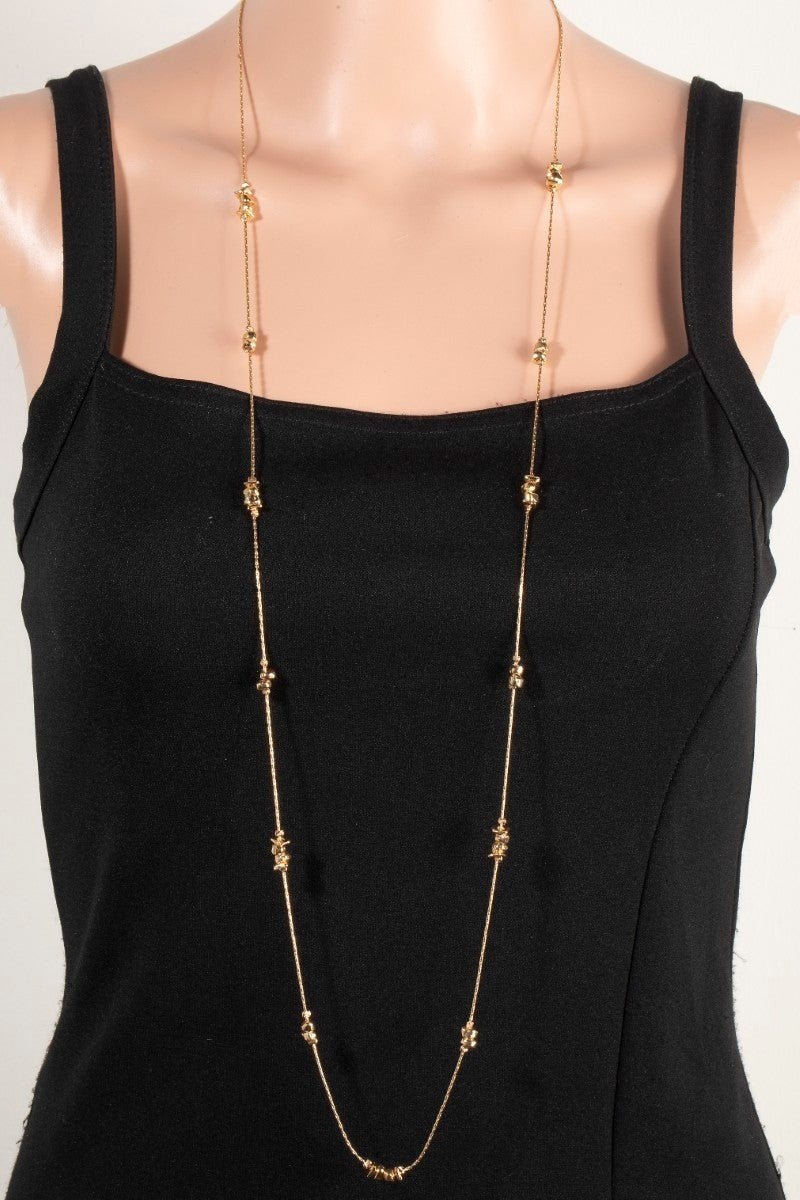 Long Station Bead Necklace - Gold - The Nines