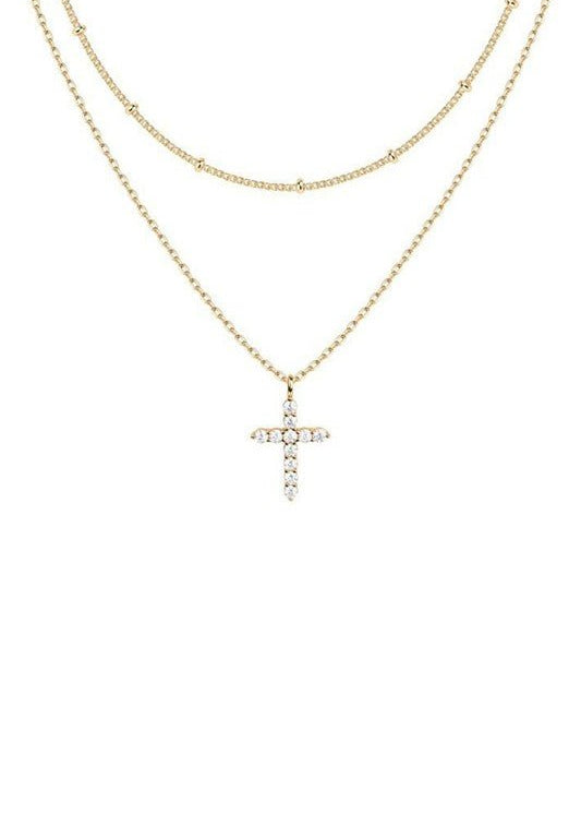 18K Gold Layered Cross Necklace - The Nines