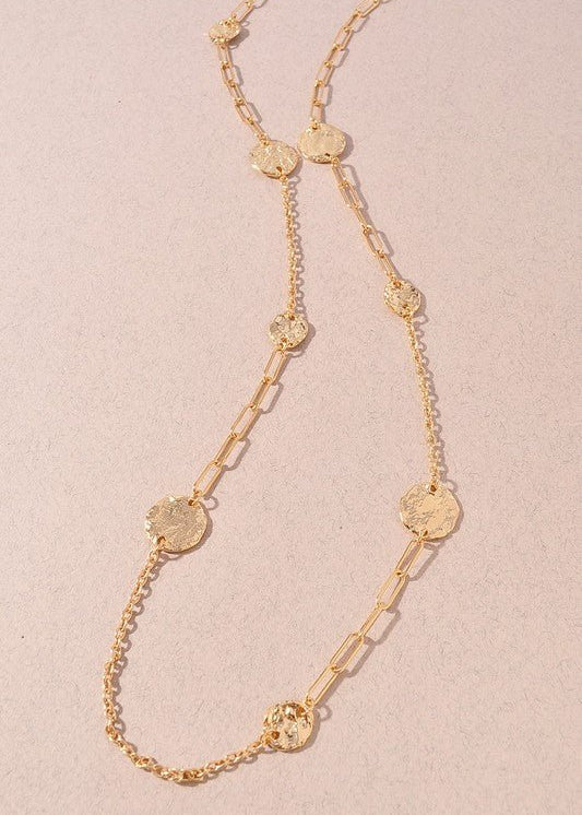 Long Hammered Coin Metal Necklace - 2 Colors! - The Nines