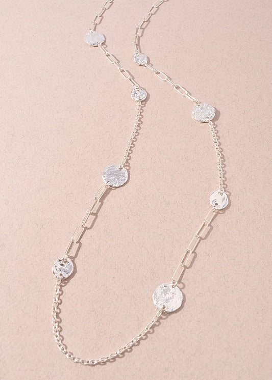 Long Hammered Coin Metal Necklace - 2 Colors! - The Nines